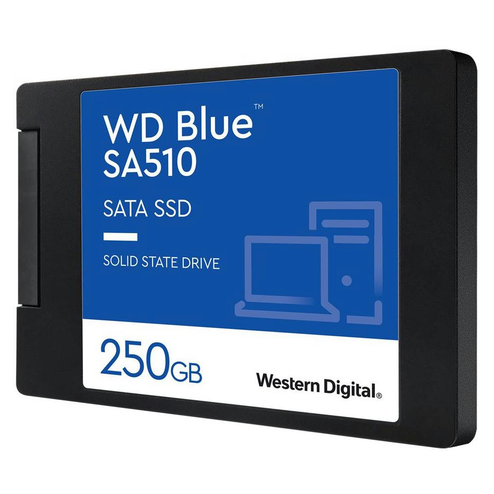 A large main feature product image of WD Blue SA510 SATA III 2.5" SSD - 250GB