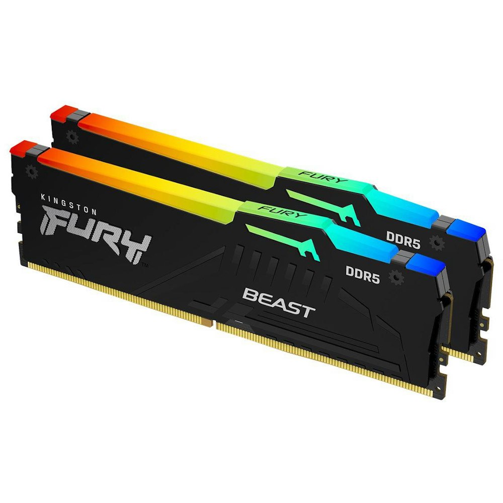 A large main feature product image of Kingston 32GB Kit (2x16GB) DDR5 Fury Beast RGB C40 5200MHz - Black