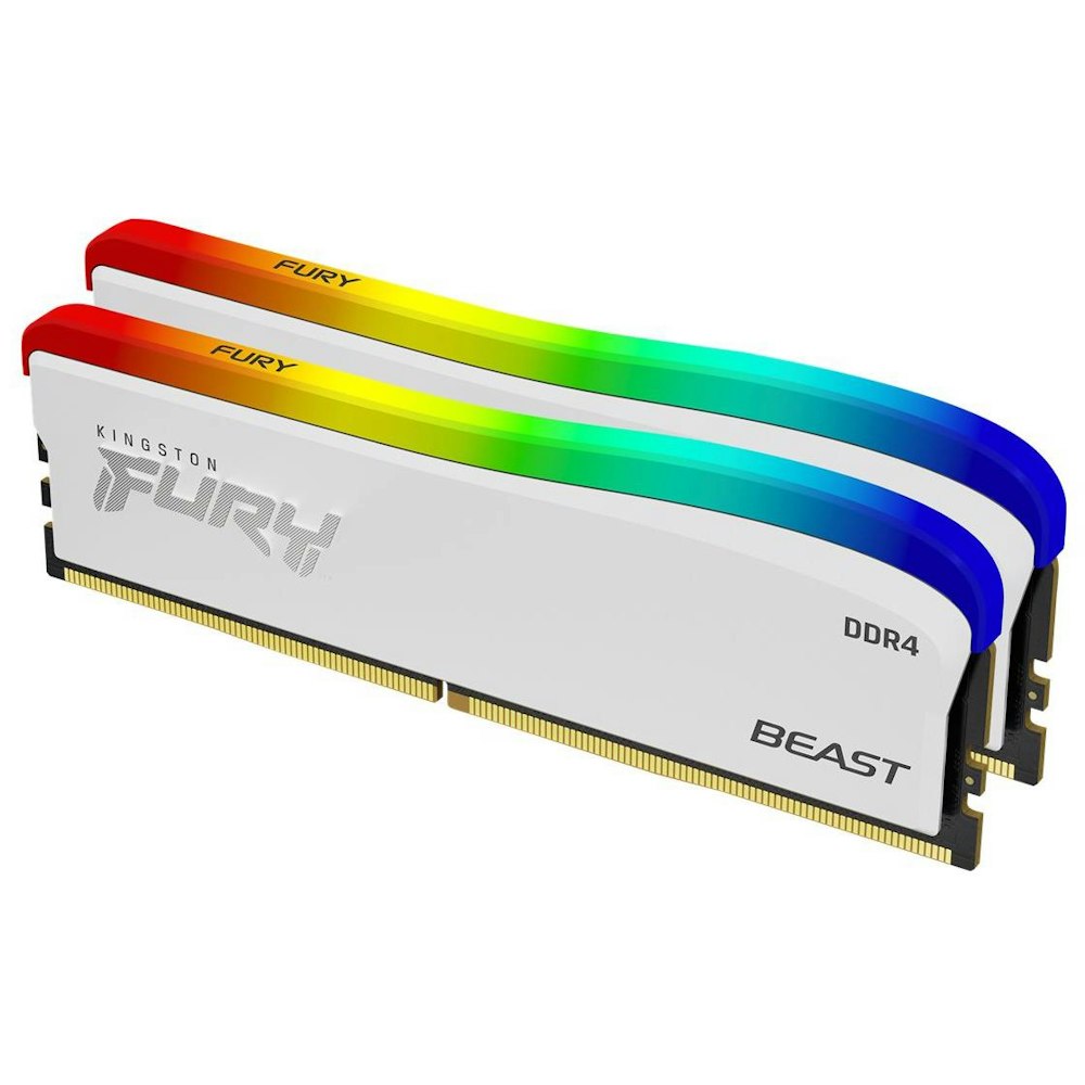 A large main feature product image of Kingston 32GB Kit (2x16GB) DDR4 Fury Beast RGB SE C18 3600MHz - White