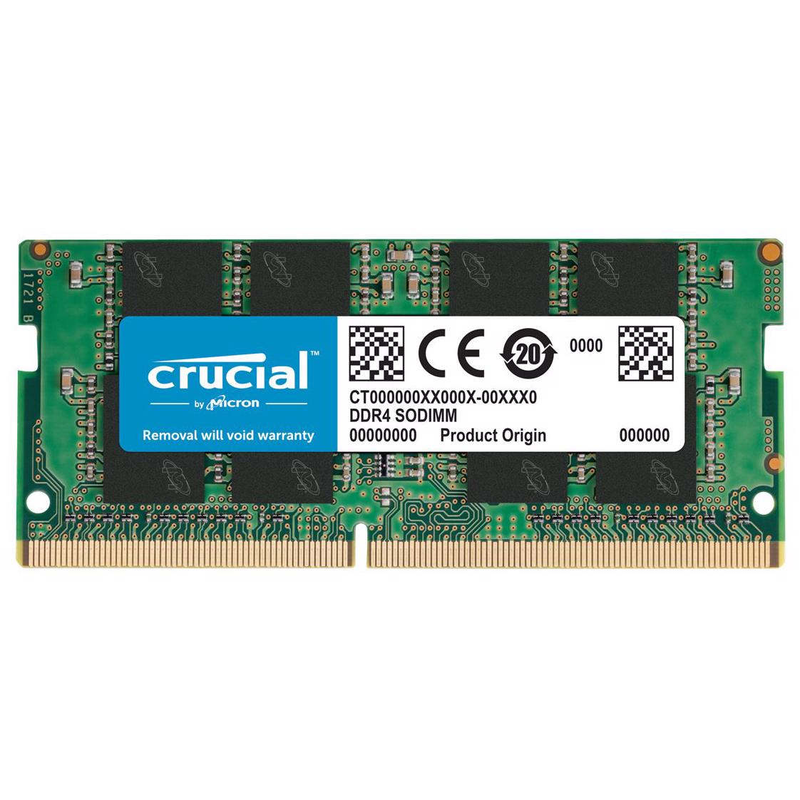 A large main feature product image of Crucial 16GB Single (1x16GB) DDR4-3200 C22 SO-DIMM