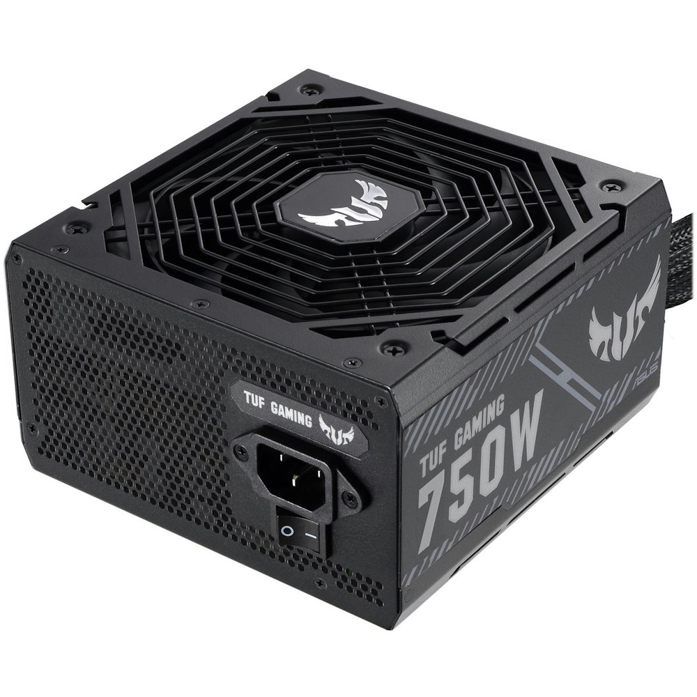 A large main feature product image of ASUS TUF Gaming 750W Bronze ATX PSU