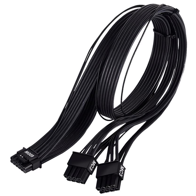 A large main feature product image of SilverStone 12V-2x6 Cable - 600W 2x8-Pin EPS to 12V-2x6 PCIe 5.0 Adapter