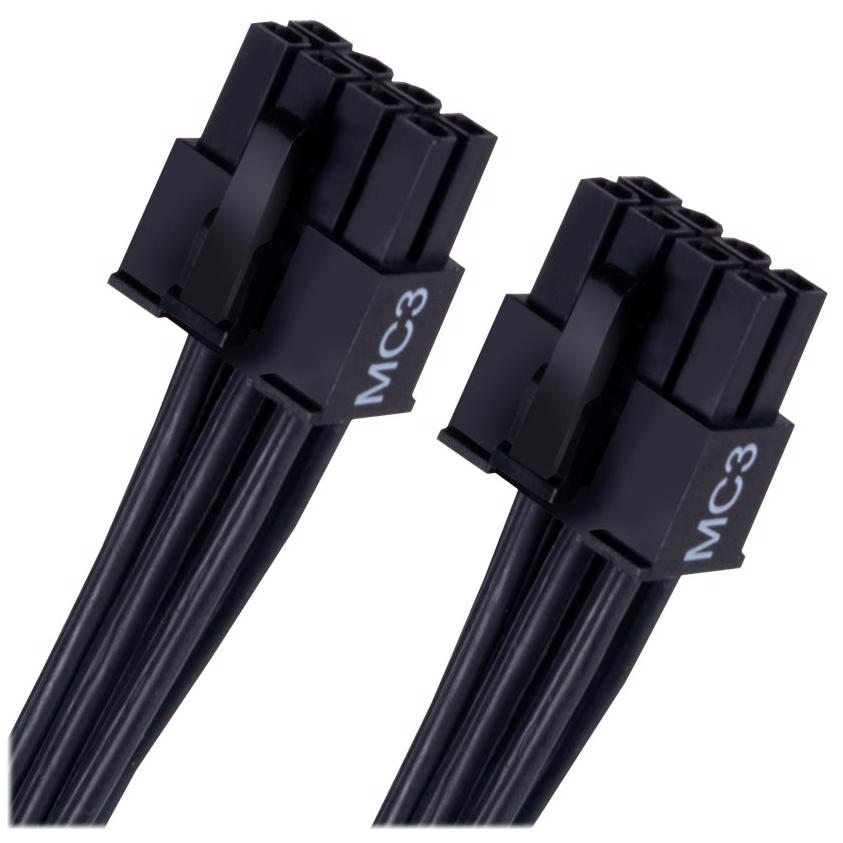 A large main feature product image of SilverStone 12V-2x6 Cable - 600W 2x8-Pin EPS to 12V-2x6 PCIe 5.0 Adapter