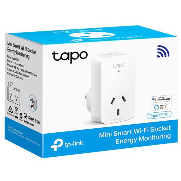 A large main feature product image of TP-Link Tapo P110 - Mini Smart Wi-Fi Socket, Energy Monitoring