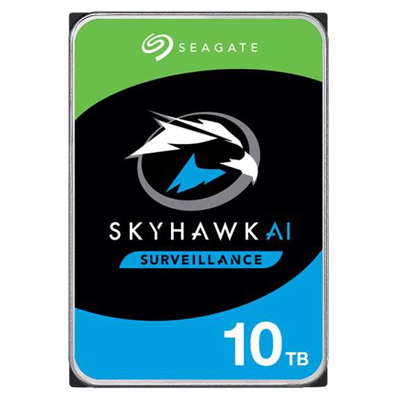 A large main feature product image of Seagate SkyHawk AI 3.5" Surveillance HDD - 10TB 256MB