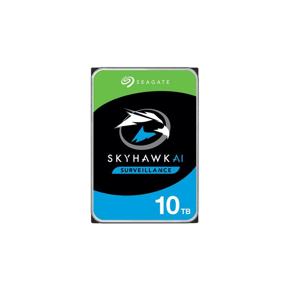 A large main feature product image of Seagate SkyHawk AI 3.5" Surveillance HDD - 10TB 256MB