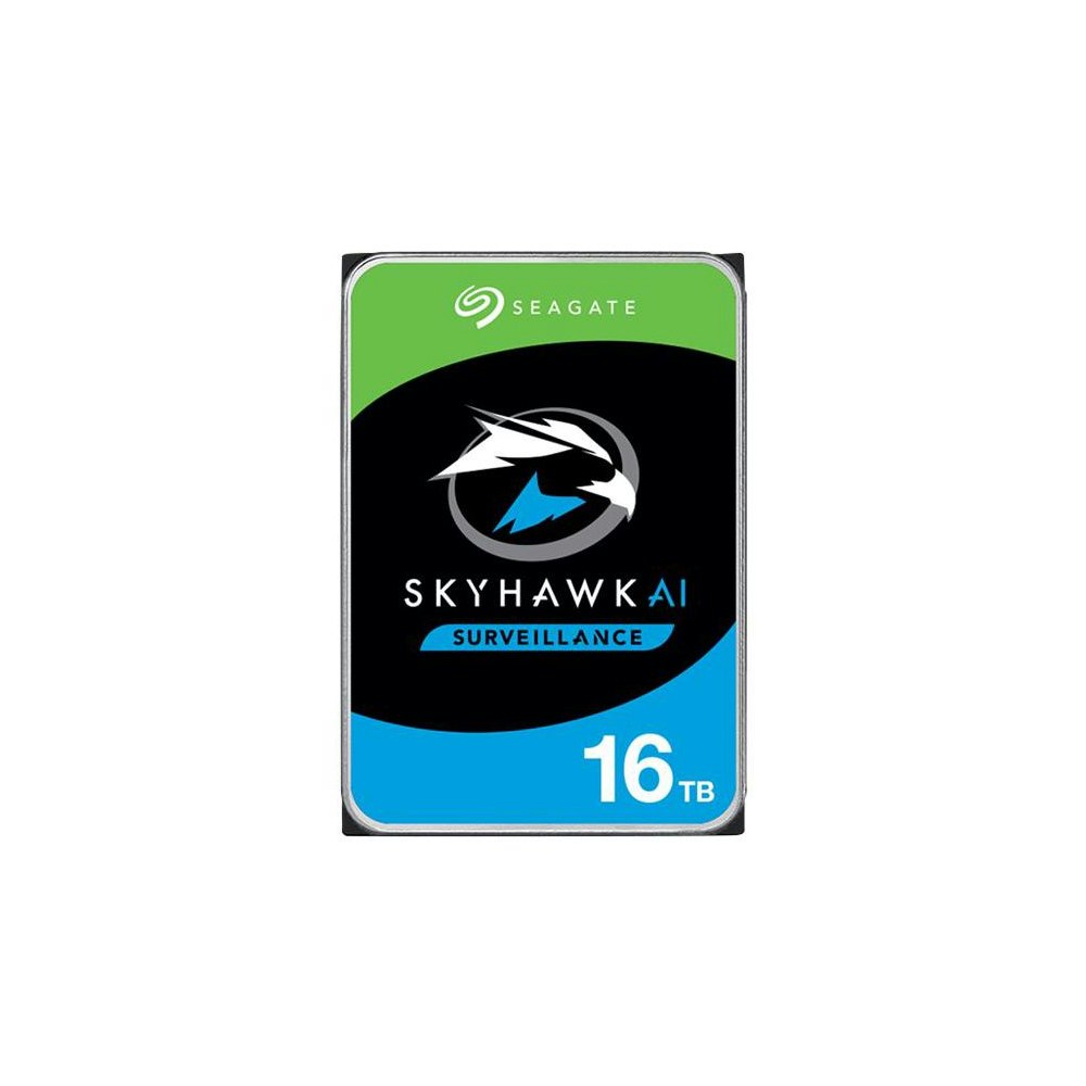 A large main feature product image of Seagate SkyHawk AI 3.5" Surveillance HDD - 16TB 256MB