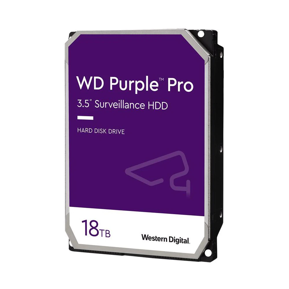 A large main feature product image of WD Purple Pro 3.5" Surveillance HDD - 18TB 512MB