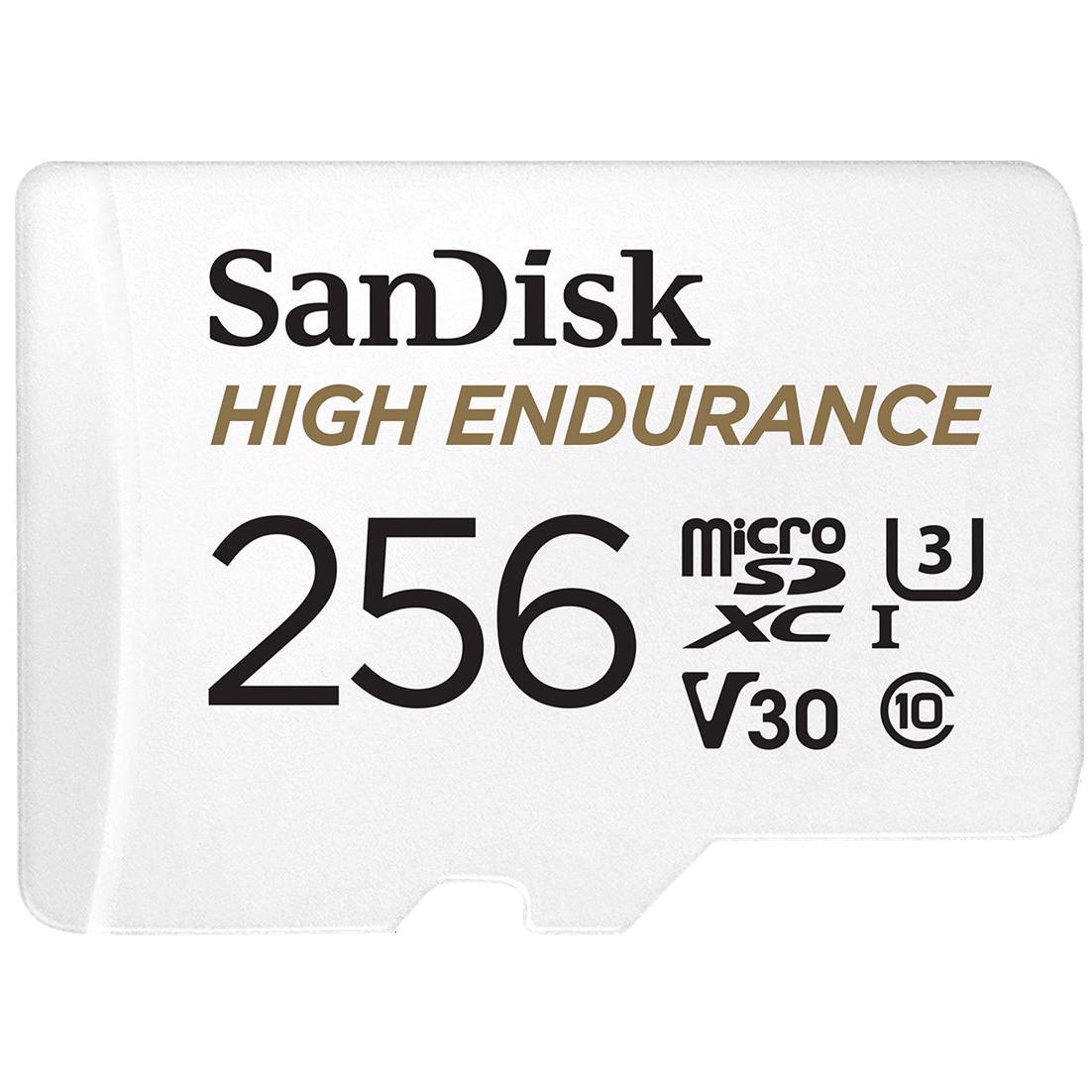 A large main feature product image of SanDisk High Endurance 256GB microSDXC U3 V30 UHS-I microSD Card