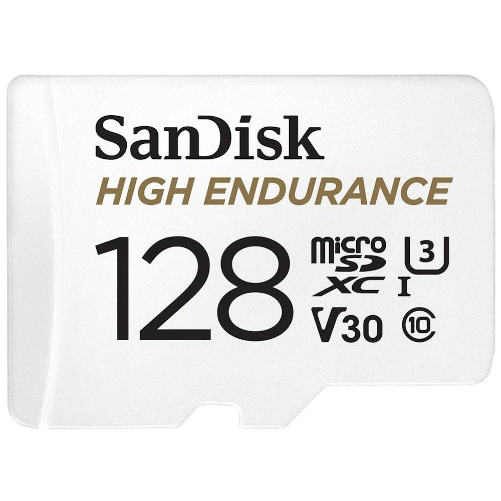 A large main feature product image of SanDisk High Endurance 128GB UHS-I MicroSDXC Card