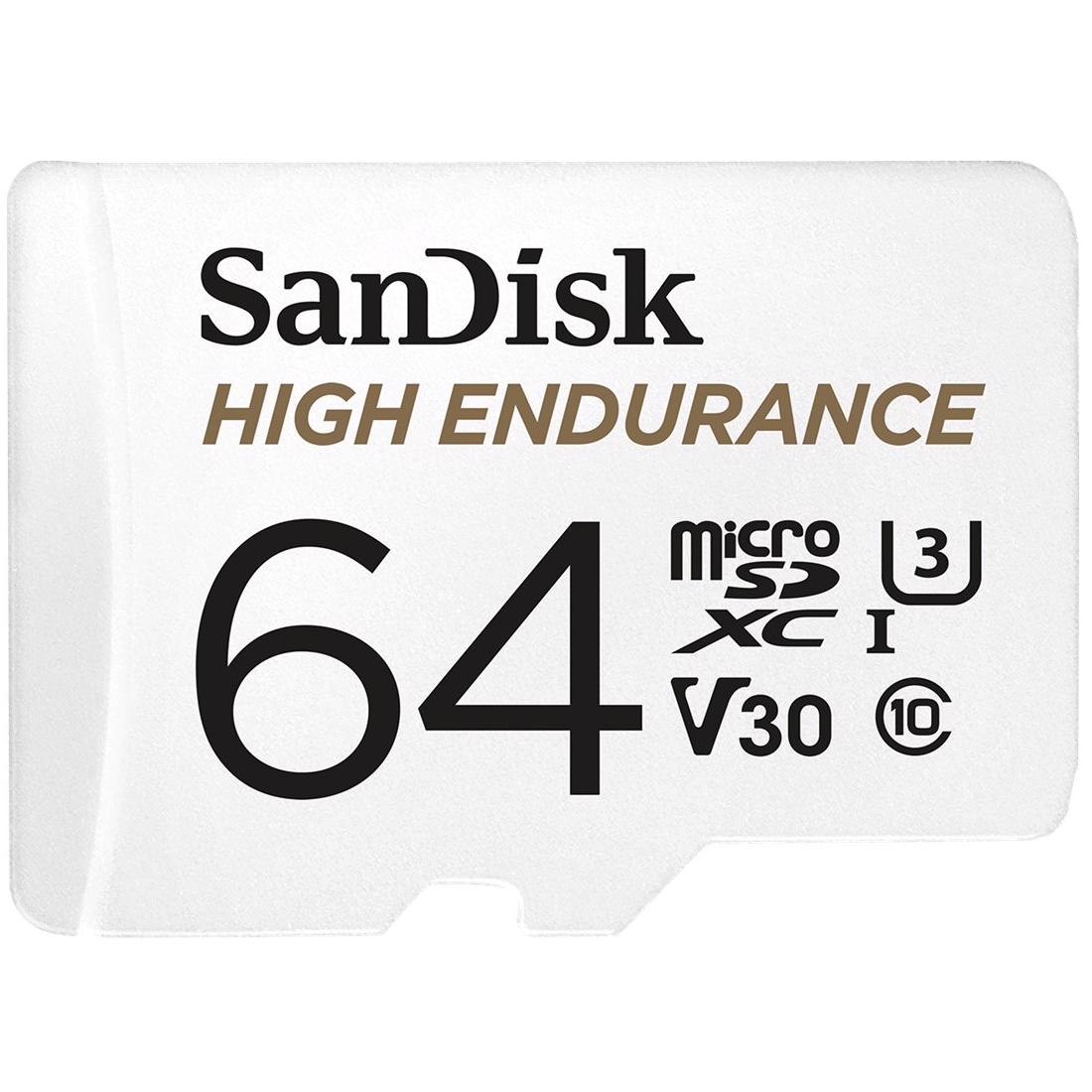 A large main feature product image of SanDisk High Endurance 64GB microSDXC U3 V30 UHS-I microSD Card