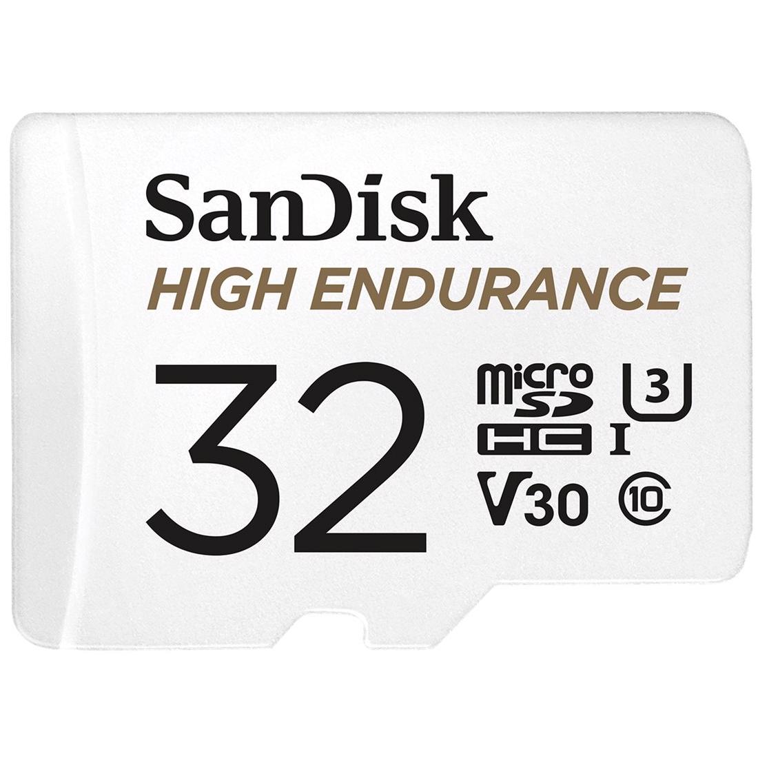 A large main feature product image of SanDisk High Endurance 32GB microSDHC U3 V30 UHS-I microSD Card