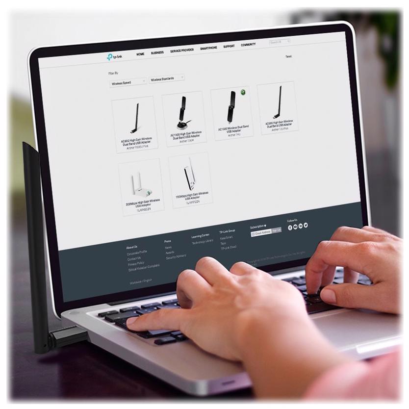 A large main feature product image of TP-Link Archer T3U Plus - AC1300 High Gain Dual-Band Wi-Fi 5 USB Adapter