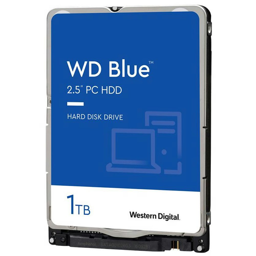 A large main feature product image of WD Blue 2.5" Notebook HDD - 1TB 128MB
