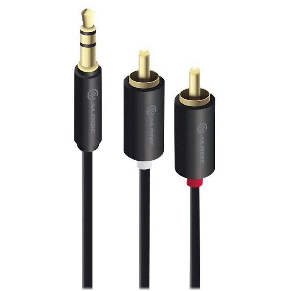 A large main feature product image of ALOGIC 3.5mm Stereo to 2x RCA Stereo 2m Cable