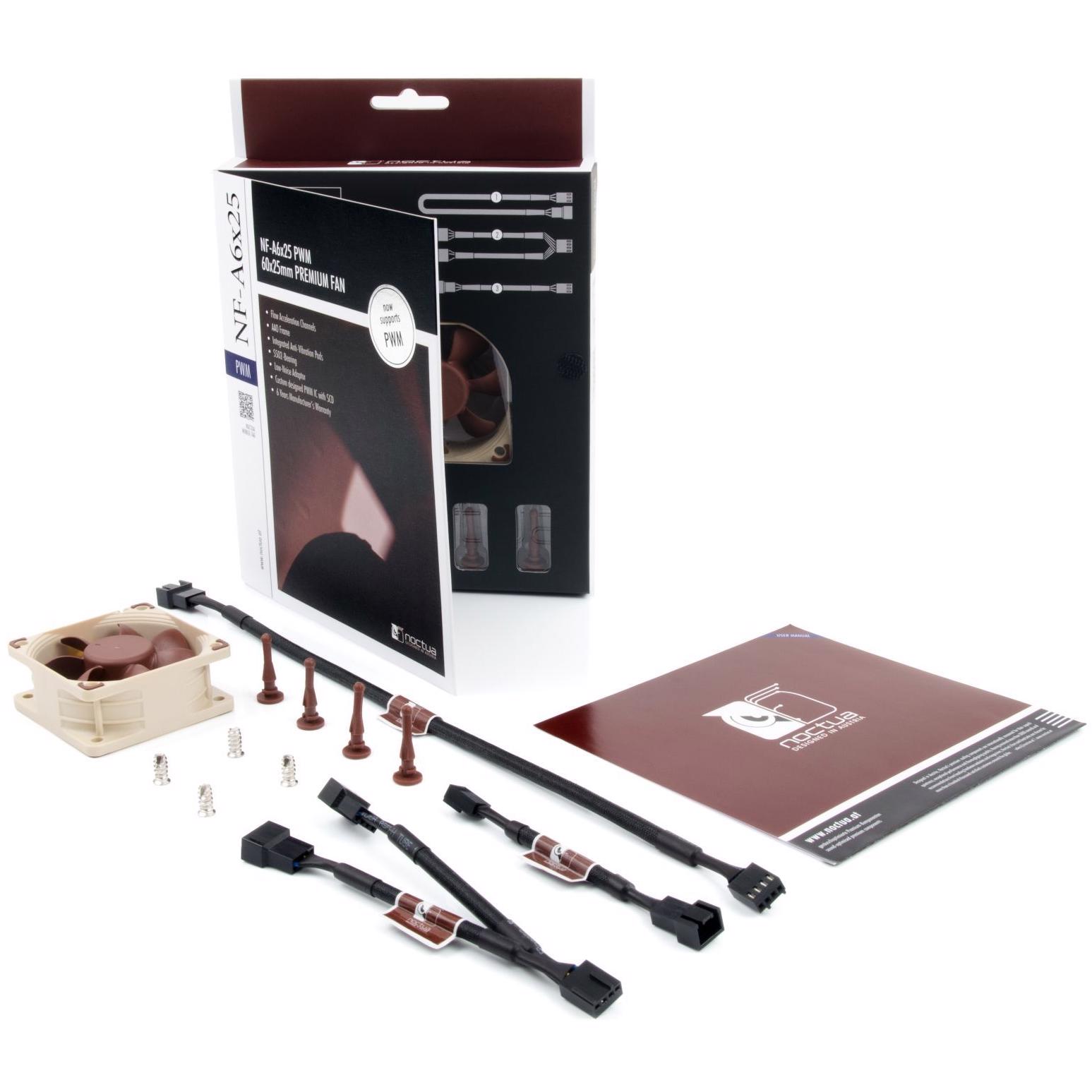 A large main feature product image of Noctua NF-A6x25-PWM 60mm x 25mm 3000RPM PWM Cooling Fan