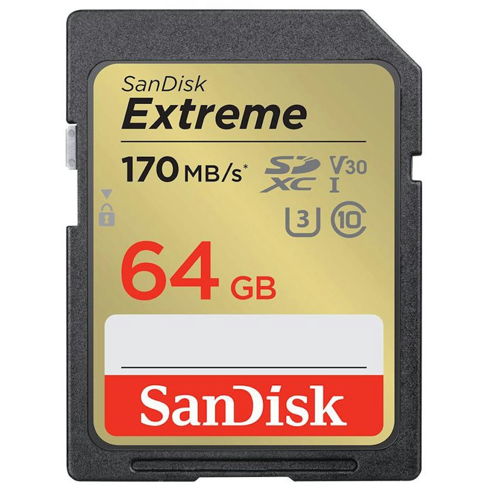 A large main feature product image of SanDisk Extreme 64GB UHS-I SD Card