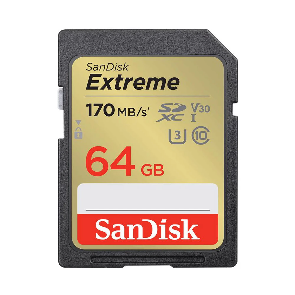 A large main feature product image of SanDisk Extreme SDXC U3 V30 UHS-I SD Card - 64GB