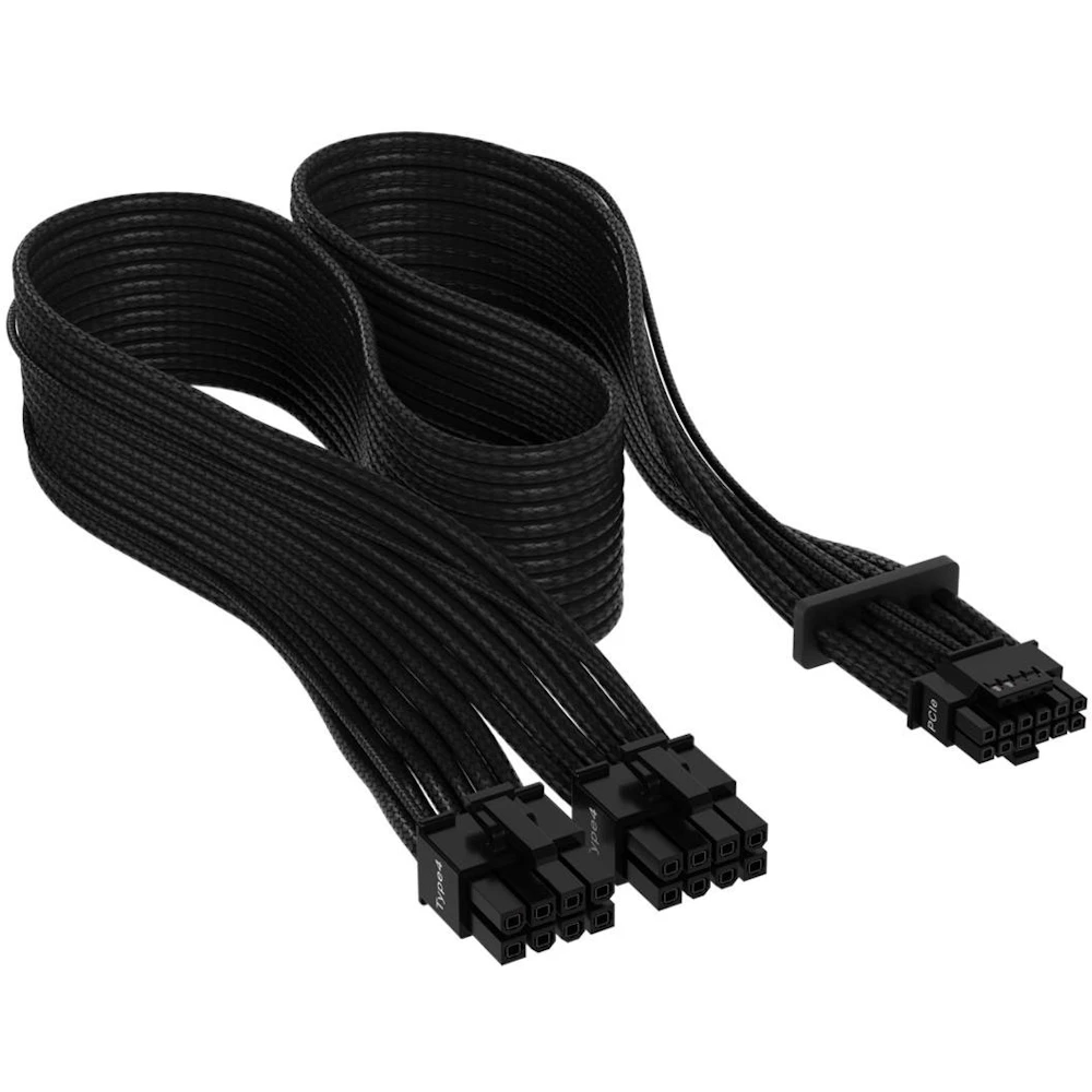 A large main feature product image of Corsair Premium Individually Sleeved PCIe 5.0 12V-2x6 600W Type 4 Cable (Black)