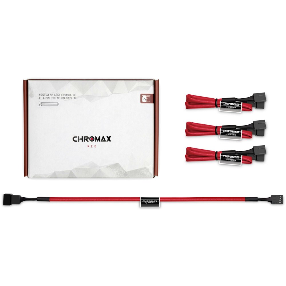 A large main feature product image of Noctua NA-SEC1 4x 30cm 4-Pin Fan Extension Cable Kit - Chromax Red