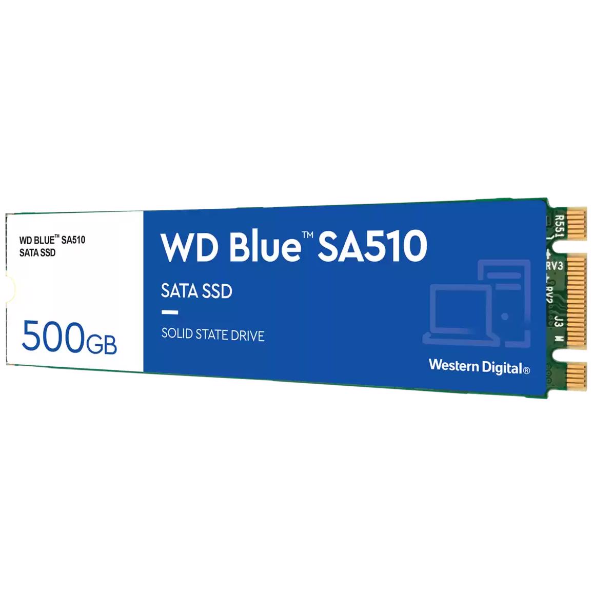 A large main feature product image of WD Blue SA510 SATA III M.2 SSD - 500GB