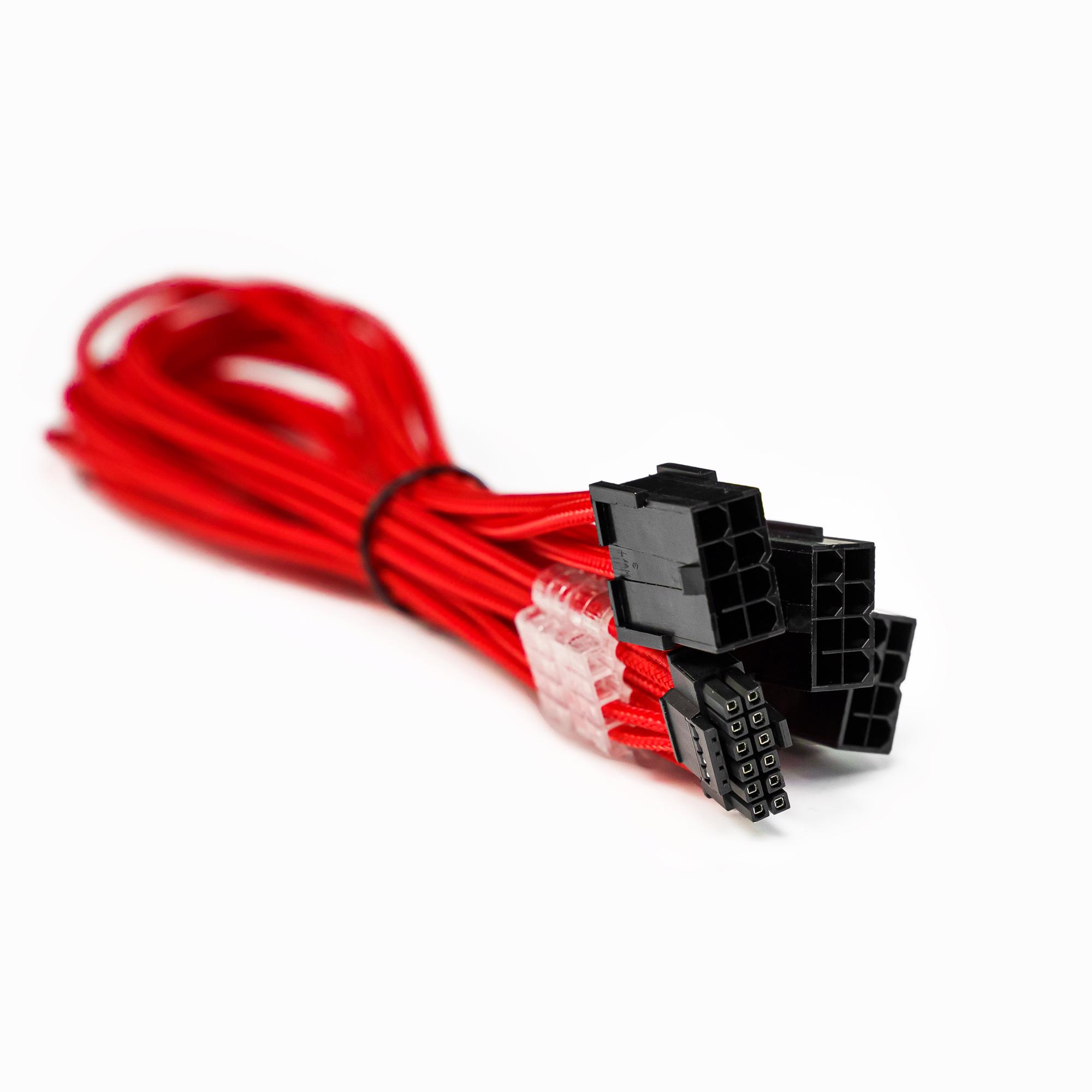 A large main feature product image of GamerChief 12VHPWR 450W 3x8-Pin 45cm Sleeved Extension Cable (Red)