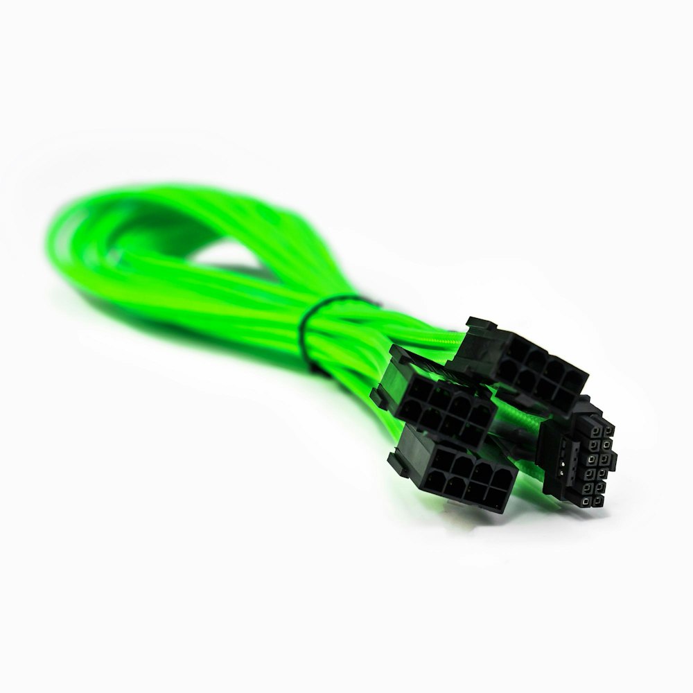 A large main feature product image of GamerChief 12VHPWR 450W 3x8-Pin 45cm Sleeved Extension Cable (Green)