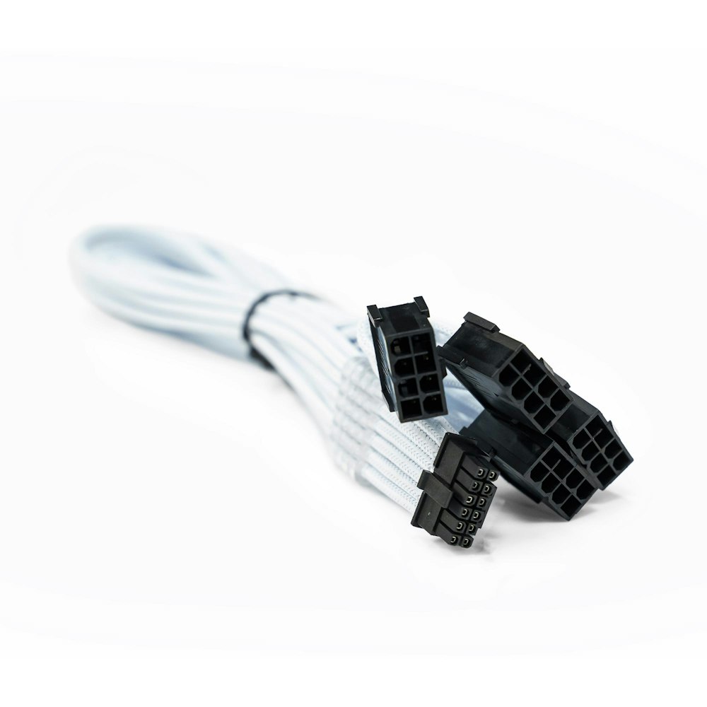 A large main feature product image of GamerChief 12VHPWR 600W 4x8-Pin 45cm Sleeved Extension Cable (White)