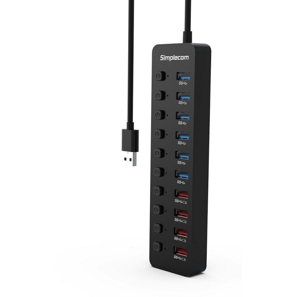 A large main feature product image of Simplecom CHU810 48W 10-Port Fast Charging USB 3.0 Hub & Charger w/ Individual Switches - 12V/4A