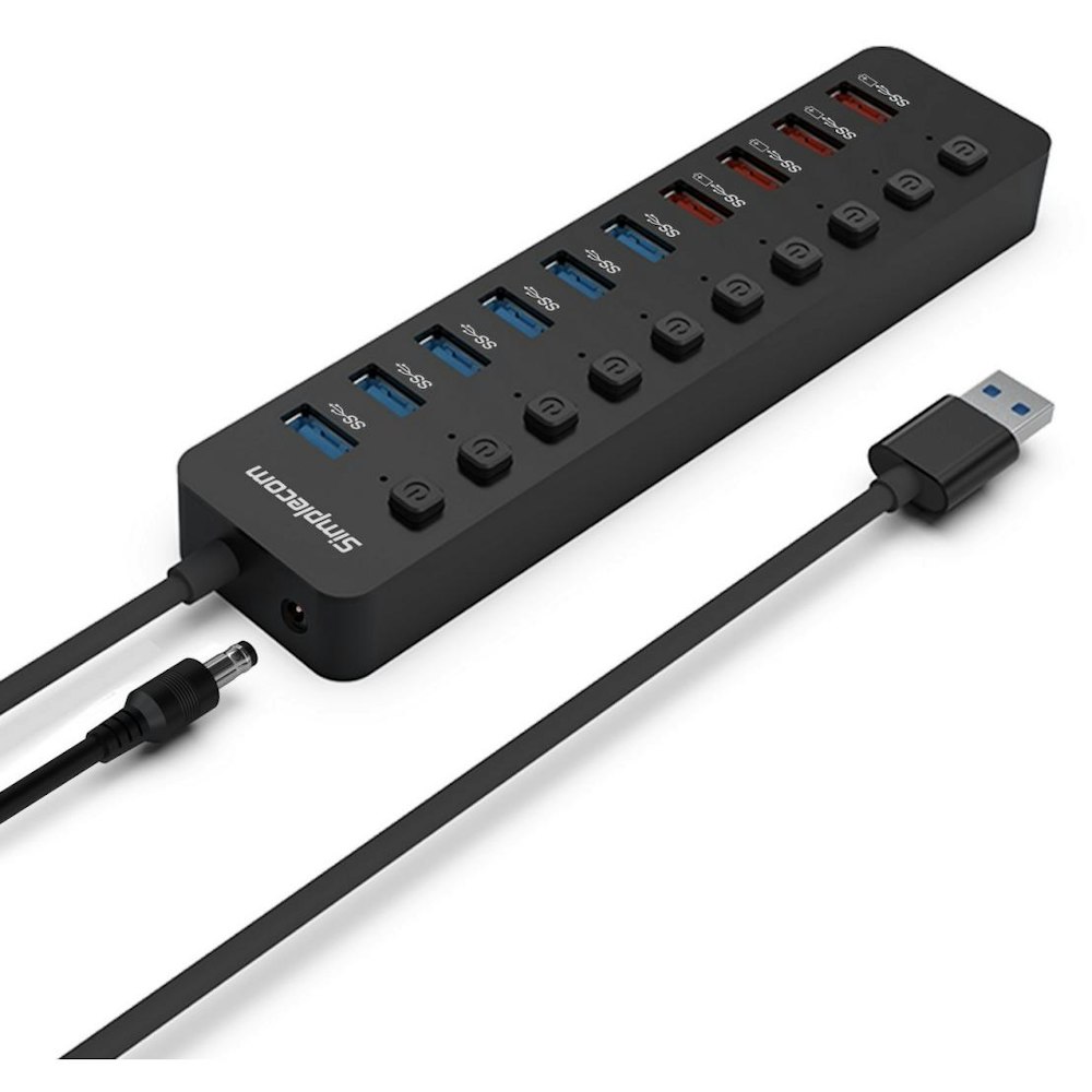 A large main feature product image of Simplecom CHU810 48W 10-Port Fast Charging USB 3.0 Hub & Charger w/ Individual Switches - 12V/4A