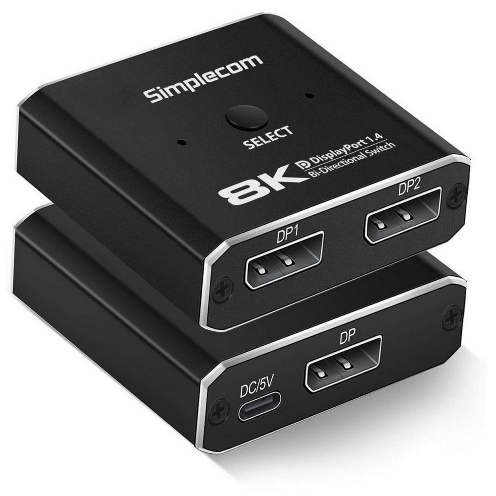 A large main feature product image of Simplecom CM202 Bi-Directional 2 Way DisplayPort 1.4 8K Switch Selector