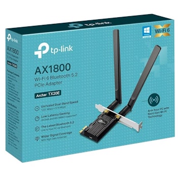 Product image of TP-Link Archer TX20E - AX1800 Dual-Band Wi-Fi 6 Bluetooth 5.2 PCIe Adapter - Click for product page of TP-Link Archer TX20E - AX1800 Dual-Band Wi-Fi 6 Bluetooth 5.2 PCIe Adapter