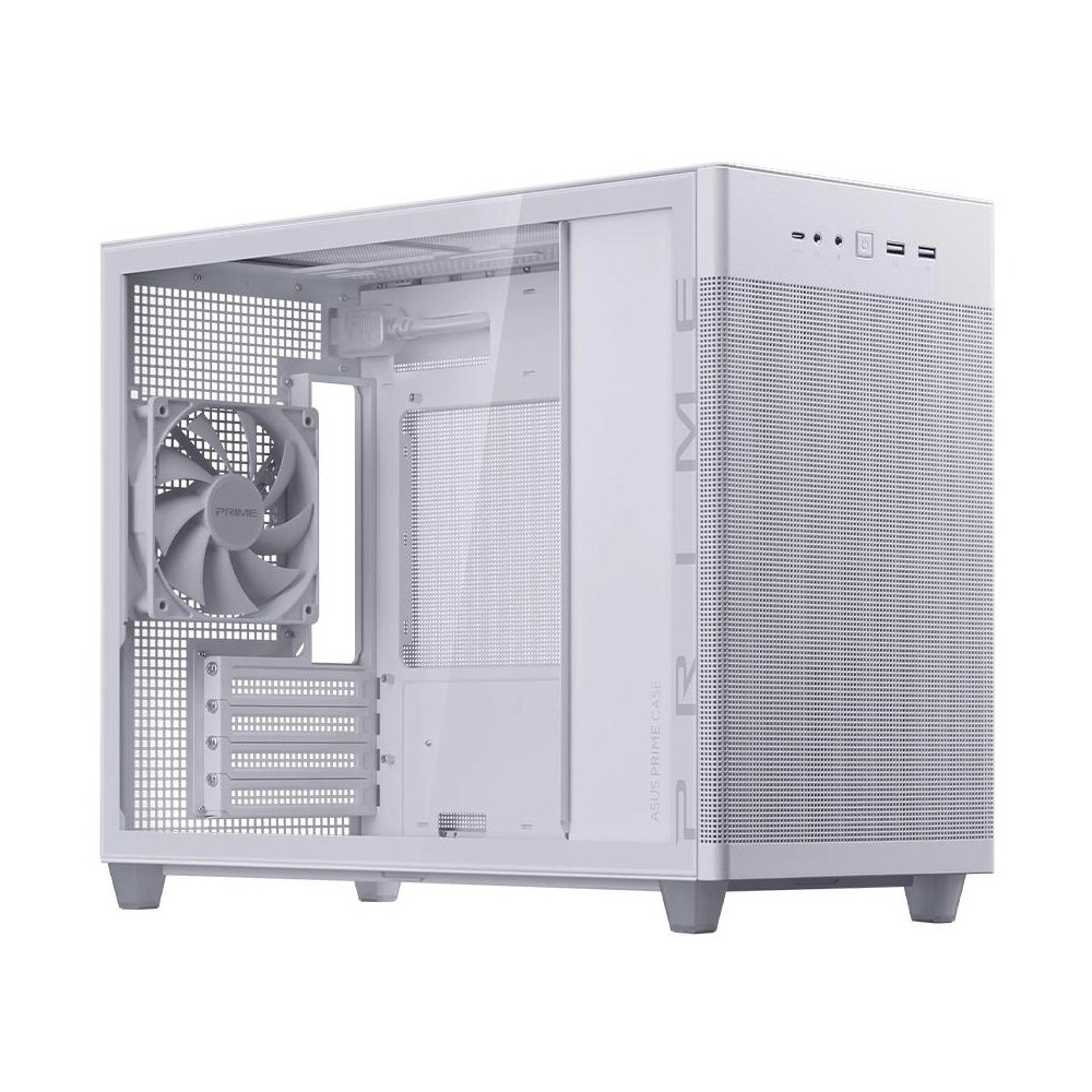 A large main feature product image of ASUS PRIME AP201 TG Micro Tower Case - White