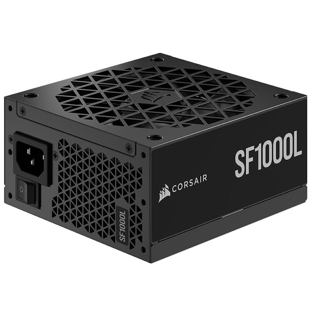 A large main feature product image of Corsair SF1000L 1000W Gold SFX-L Modular PSU