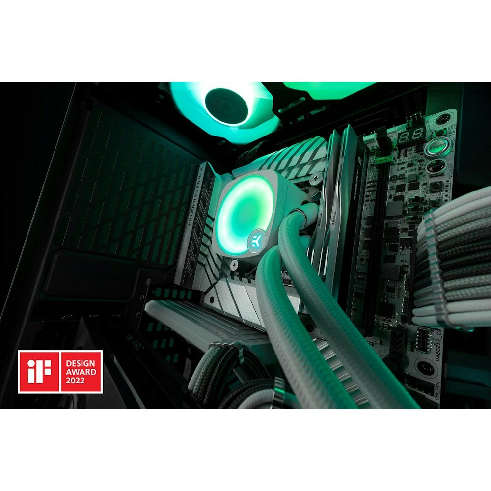 A large main feature product image of EK Nucleus 240mm Lux D-RGB AIO Liquid CPU Cooler - White