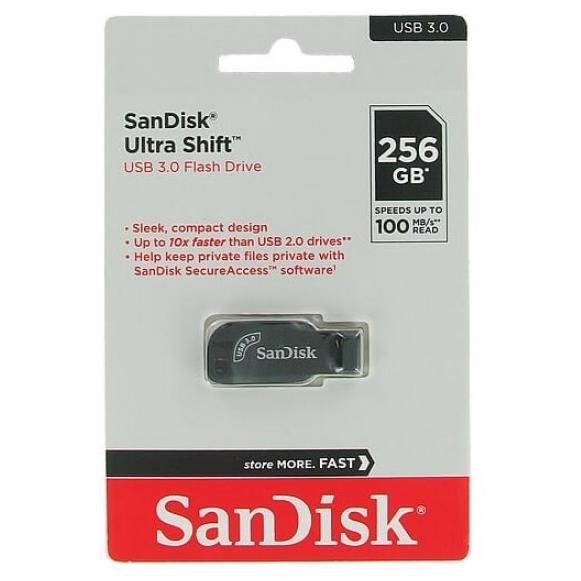 A large main feature product image of SanDisk Ultra Shift USB 3.0 Flash Drive - Black 256GB