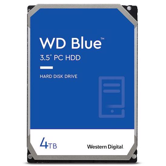 A large main feature product image of WD Blue 3.5" Desktop HDD - 4TB 256MB