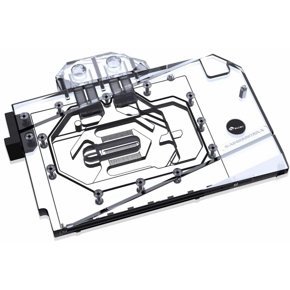 A large main feature product image of Bykski RTX 4080 RBW GPU Waterblock for ASUS TUF/STRIX w/ Backplate