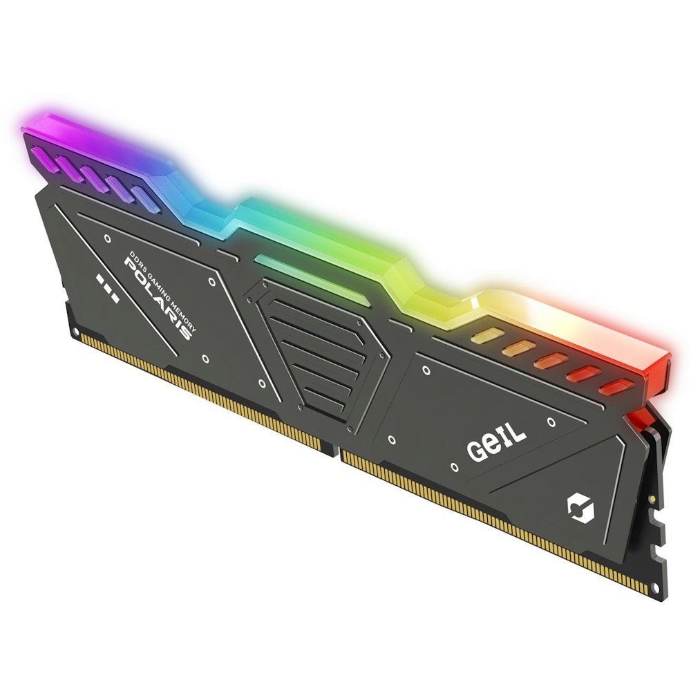 A large main feature product image of GeIL 32GB Kit (2x16GB) DDR5 Polaris AMD Edition RGB C38 5600MHz - Grey