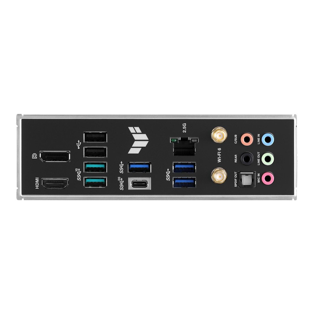A large main feature product image of ASUS TUF Gaming B760M-Plus WiFi LGA1700 mATX Desktop Motherboard
