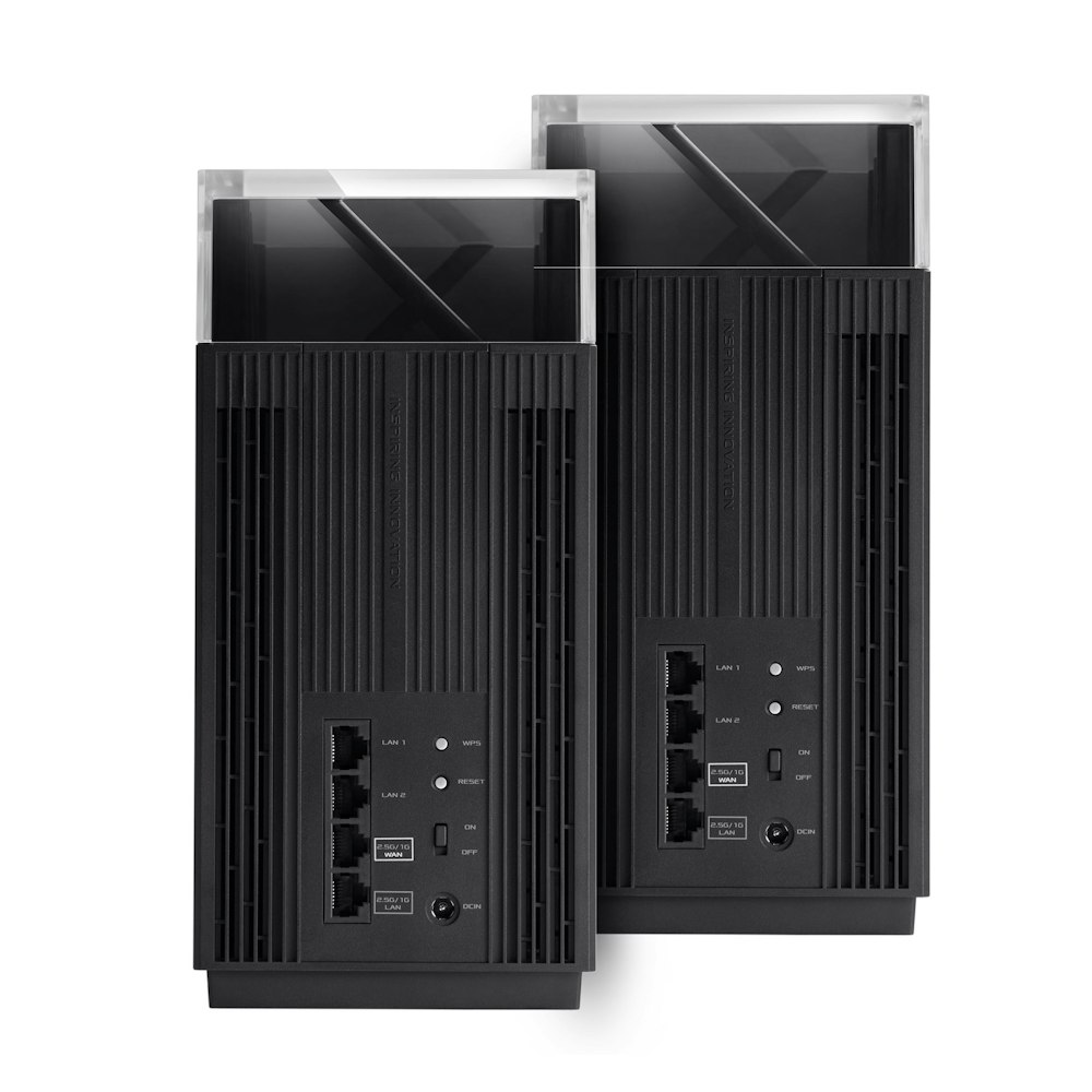 A large main feature product image of ASUS ZenWiFi Pro ET12 WiFi 6E Mesh Router - 2 Pack