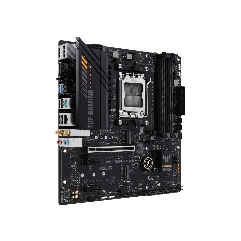 A large main feature product image of ASUS TUF Gaming A620M-Plus AM5 WiFi mATX Desktop Motherboard