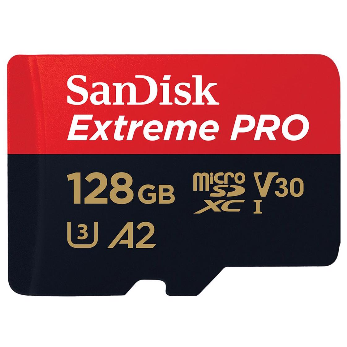 A large main feature product image of SanDisk Extreme PRO 128GB microSDXC U3 V30 A2 UHS-I microSD Card