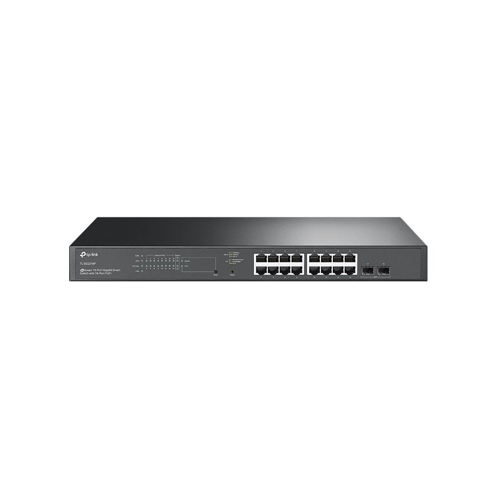 A large main feature product image of TP-Link JetStream SG2218P - 18-Port Gigabit Smart Switch with 16-Port PoE+
