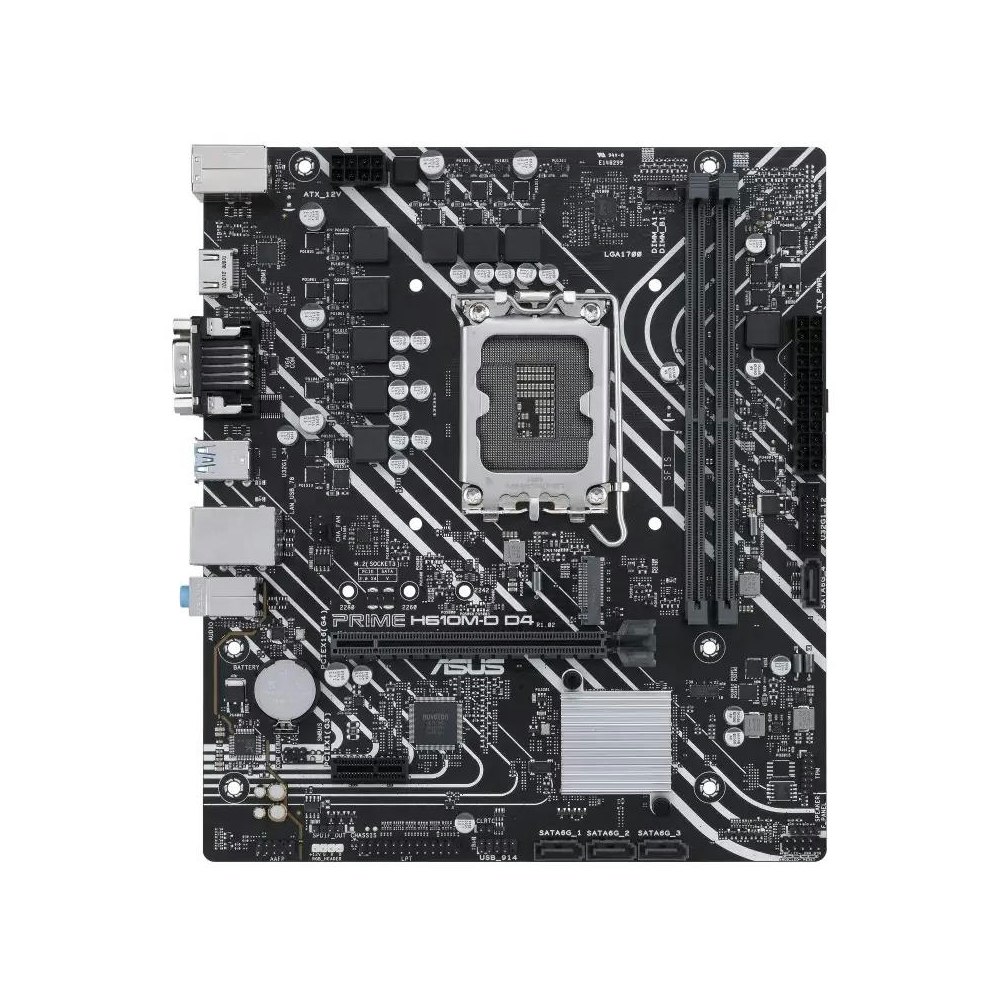A large main feature product image of ASUS PRIME H610M-D D4-CSM DDR4 LGA1700 mATX Desktop Motherboard