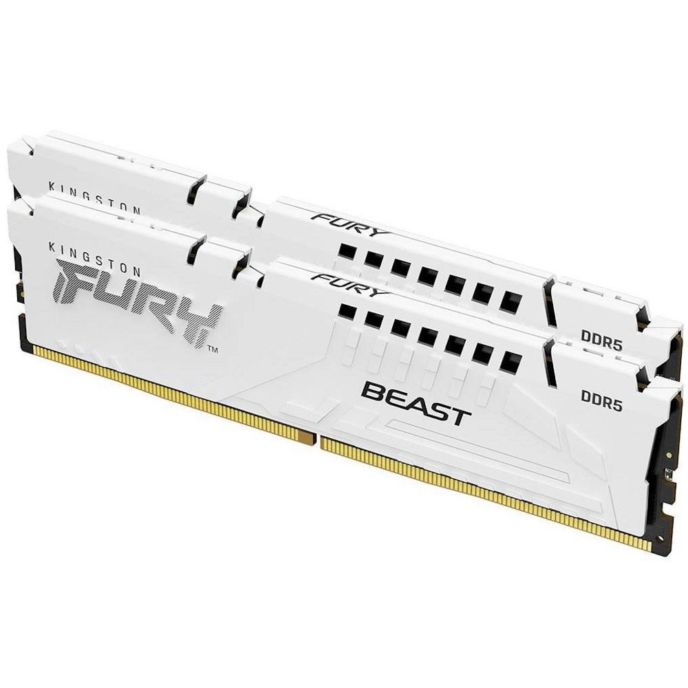 A large main feature product image of Kingston 32GB Kit (2x16GB) DDR5 Fury Beast AMD EXPO C36 5600MHz - White