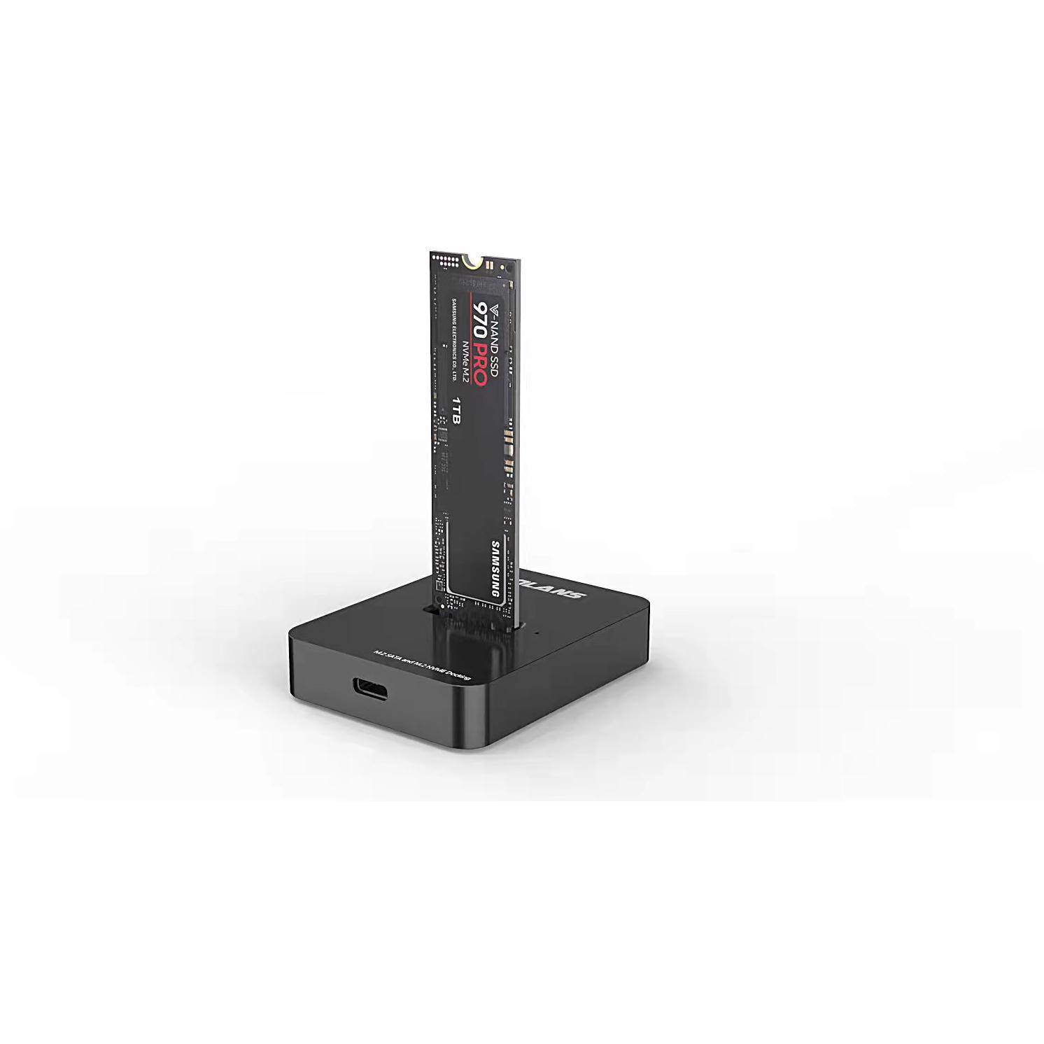 A large main feature product image of Volans DSM2 Aluminium USB Type-C (Gen 2) M.2 NVMe/SATA SSD Docking Station