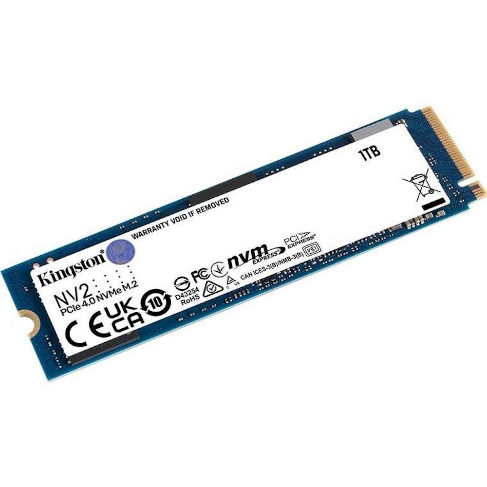 A large main feature product image of Kingston NV2 PCIe Gen4 NVMe M.2 SSD - 1TB