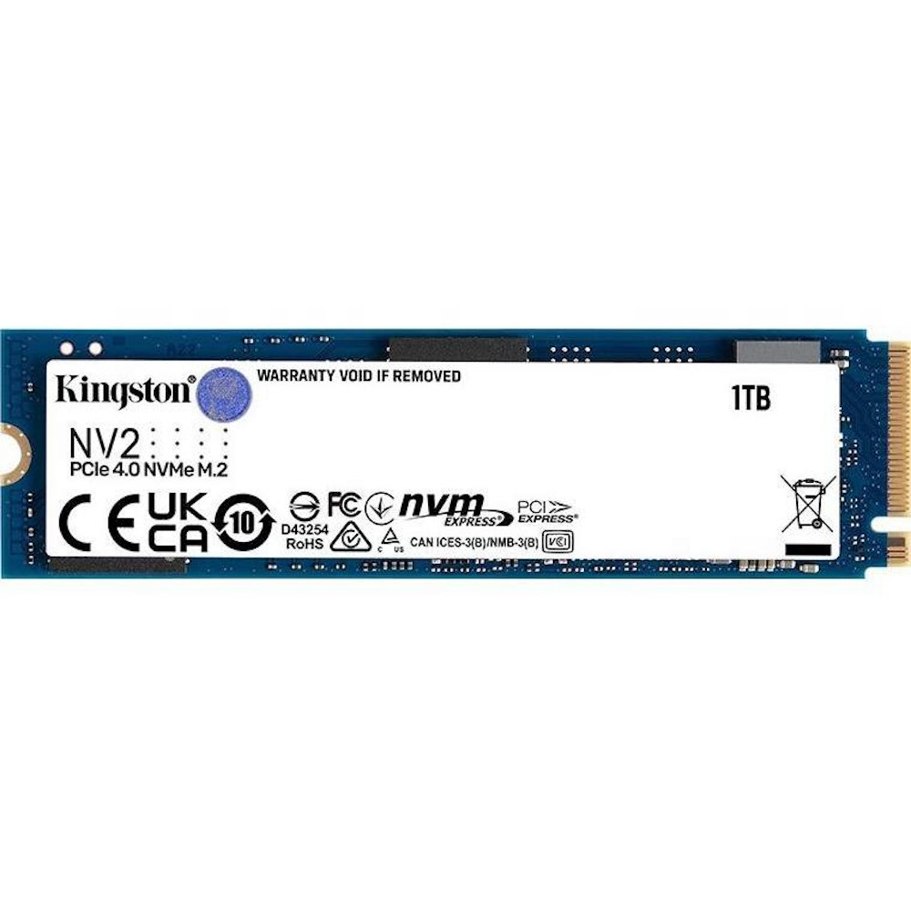 A large main feature product image of Kingston NV2 PCIe Gen4 NVMe M.2 SSD - 1TB