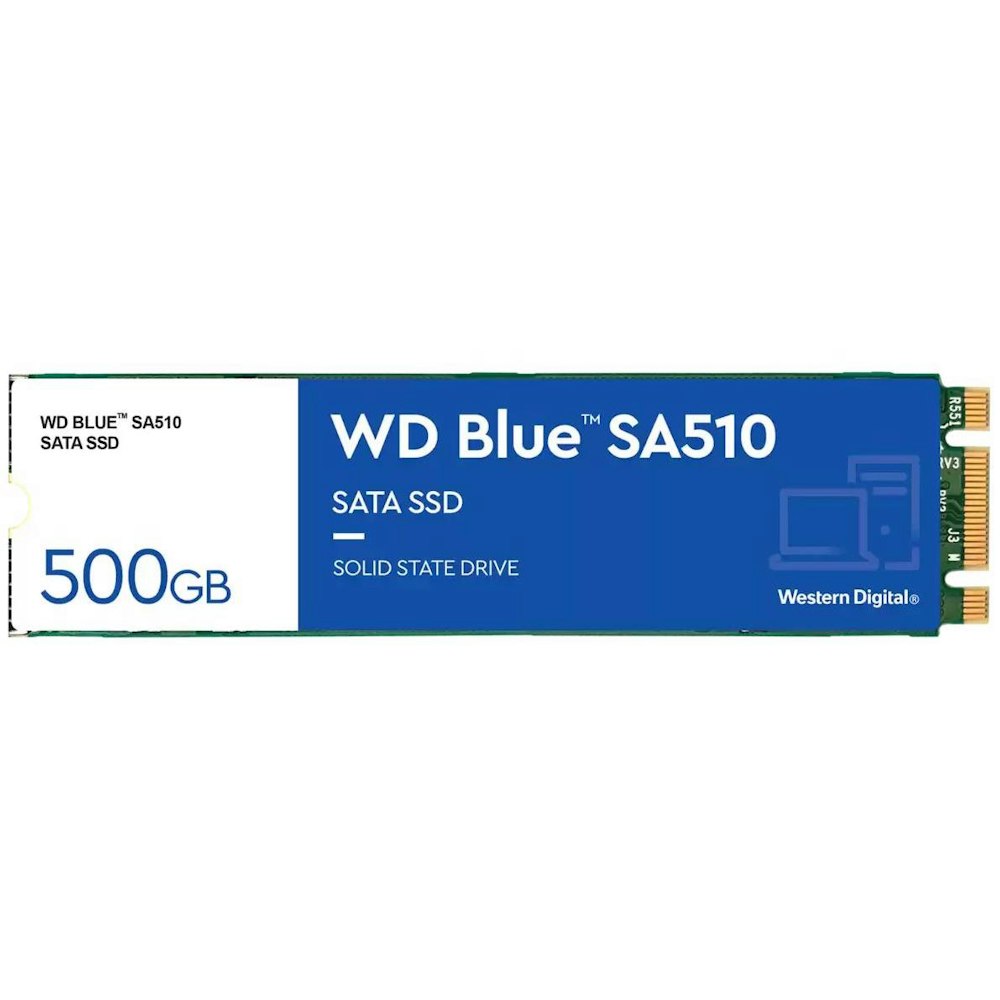 A large main feature product image of WD Blue SA510 SATA III M.2 SSD - 500GB